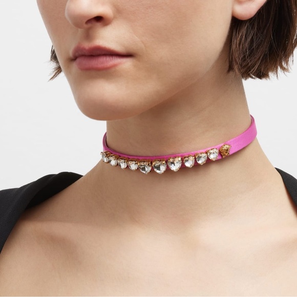 Versace women’s satin silk leather heart shaped crystals chocker necklace NEW - Picture 4 of 14